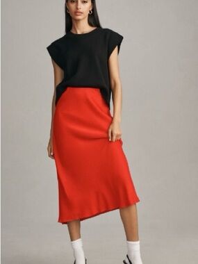 Anthropologie The Tilda Red Midi Slip Skirt